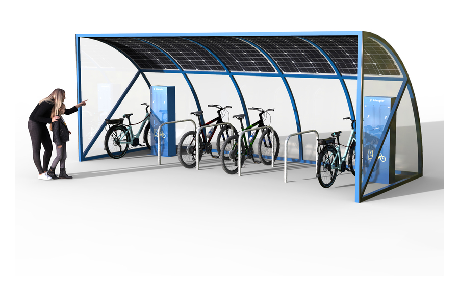 Solar Powered e-Bike Charging Cycle Shelter